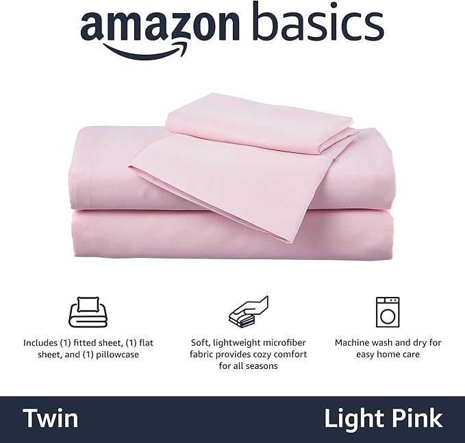 Amazon Basics Kid's Soft, Breathable, Easy-Wash Microfiber 3-Piece Sheet Set - Image 2