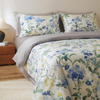 mixinni Reversible Floral Duvet Cover Set Queen Size, 3 Piece Blue Green - Image 8