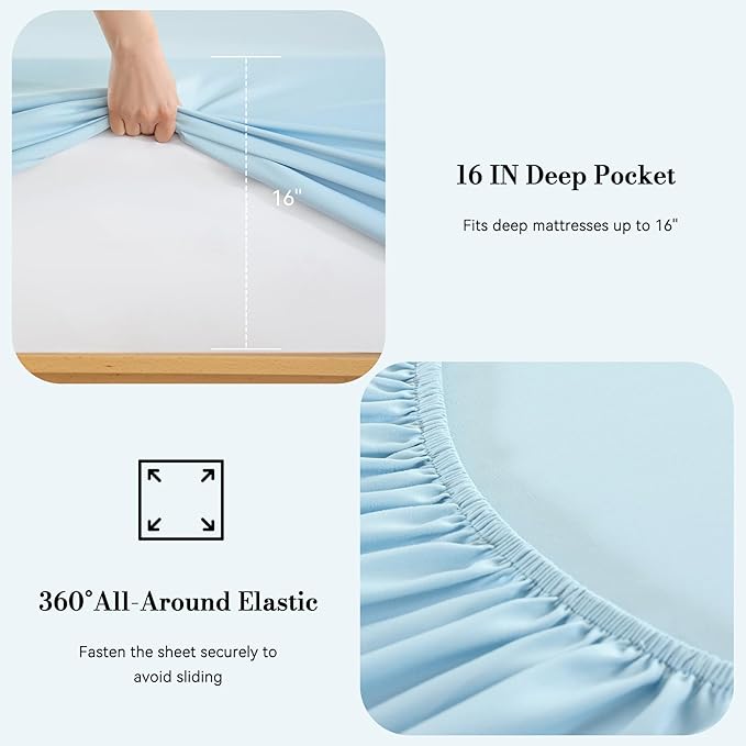 Queen Sheet Set 4 Pieces 16'' Deep Pocket Fitted Sheets Soft Breathable - Image 3