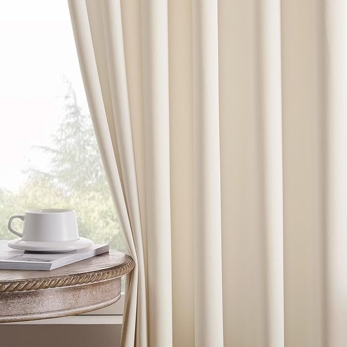 Joydeco Velvet Curtains White Blackout Curtains Thermal Insulated 96 inches - Image 8