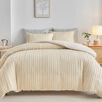 WARMDERN Tufted Duvet Cover Set King Size, Khaki Striped Textured Boho Bedding by WARMDERN