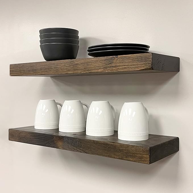 URBANDI, Rustic Floating Shelves, Hidden Bracket, Solid Wood, Heavy Duty by Hand-madeInUSA