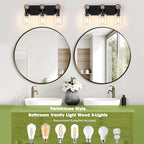 Licperron Farmhouse 3-Lights Wood Bathroom Vanity Light, Rustic Black Bathroom - Image 3