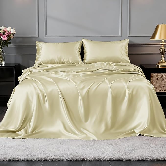 FreshCulture Satin Sheets Queen Size Bed Set- 4 Piece Luxury Soft Silky Queen - Image 2