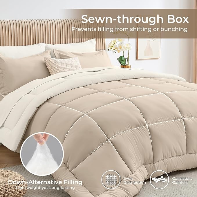 Sasttie California King Comforter Set, 7 Pieces Reversible Cal King Bed in a Bag - Image 3