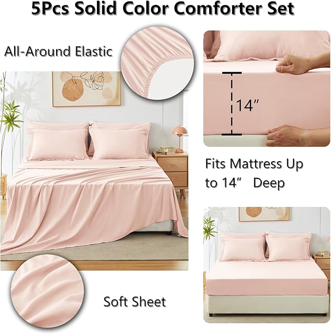 CozyLux Twin Comforter Set Blush Pink, 5 Pieces Bed in a Bag Twin Comforter Set - Image 6