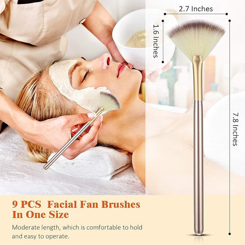 9 Pieces Facial Fan Mask Brushes, Soft Facial Applicator Brushes Tools - Image 2