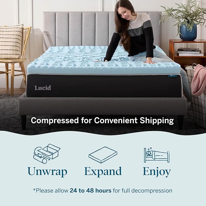 LUCID 3 Inch Gel Memory Foam Mattress Topper, Twin XL size – 5 Zones – Cooling - Image 5