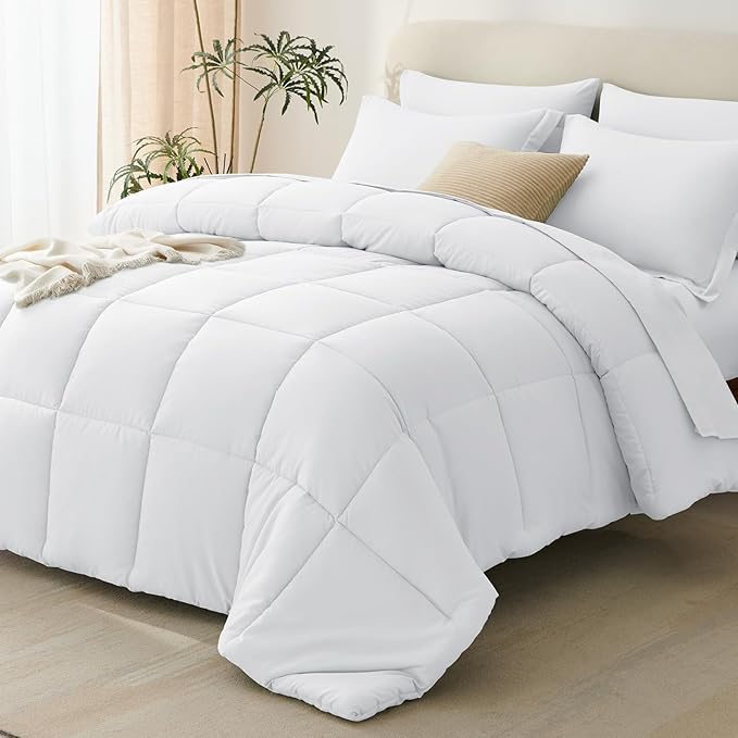 CozyLux Oversized Queen Comforter Sets White, 7 Pieces Bed in a Bag, 98x98 Box by CozyLux