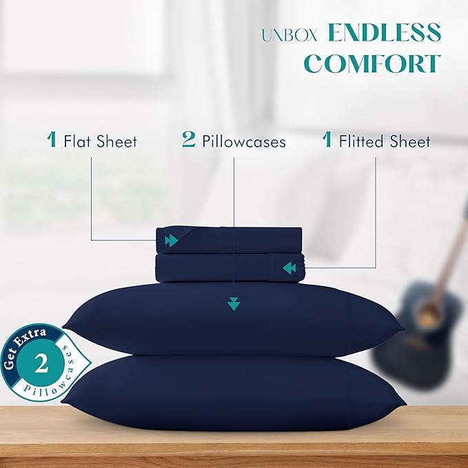 XOOX Linen 100% Egyptian Cotton Sheets Queen Size - Image 3