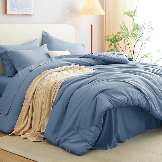 CozyLux Twin Comforter Set Grayish Blue, 5 Pieces Bed in a Bag Twin Comforter - Image 7