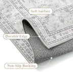 Grey 5x7 Area Rug Washable Vintage Carpet - Image 3