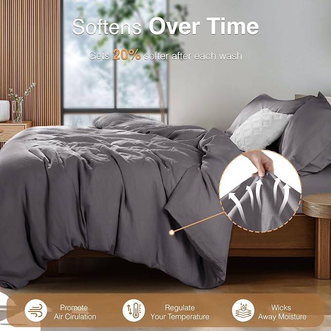 SONORO KATE 100% French Linen Duvet Cover, Soft Breathable - Image 4