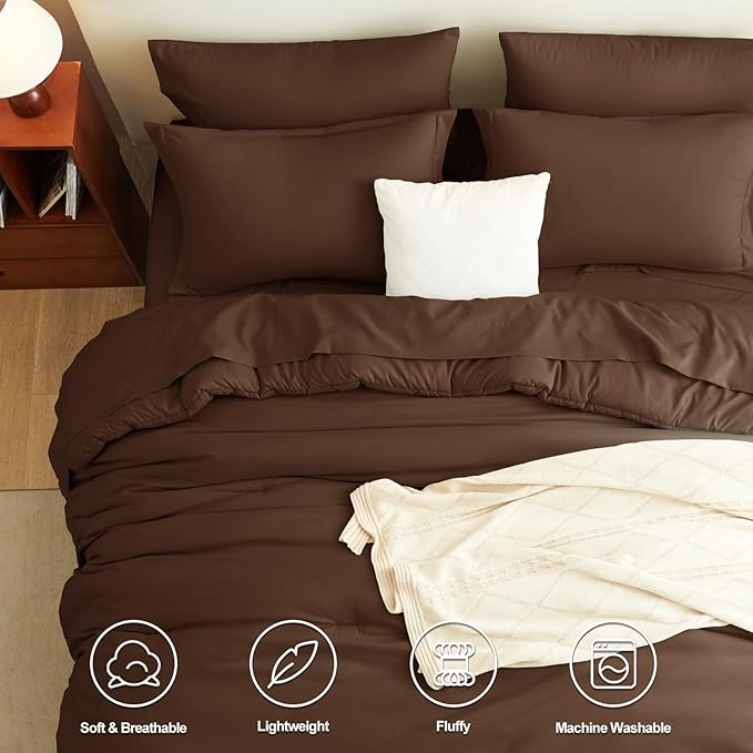 CozyLux Oversized Queen Comforter Set Brown, 7 Pieces Bed in a Bag Comforter Set - Image 2