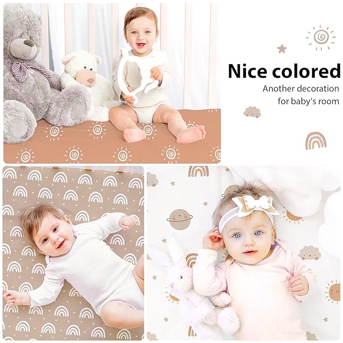 Baby Crib Sheets for Boys and Girls, 3 Pack Fitted Toddler Bed Sheets Neutral - Image 6