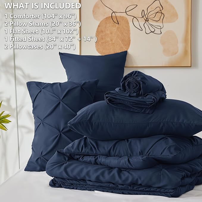CozyLux California King Comforter Set Navy Blue - Image 7