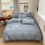 PinkMemory Blue Gingham Duvet Cover Bedding Set King 100% Washed Cotton Blue - Image 2