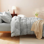 CozyLux King Size Comforter Set Light Grey, 7 Pieces Pintuck Bed in A Bag Gray - Image 9