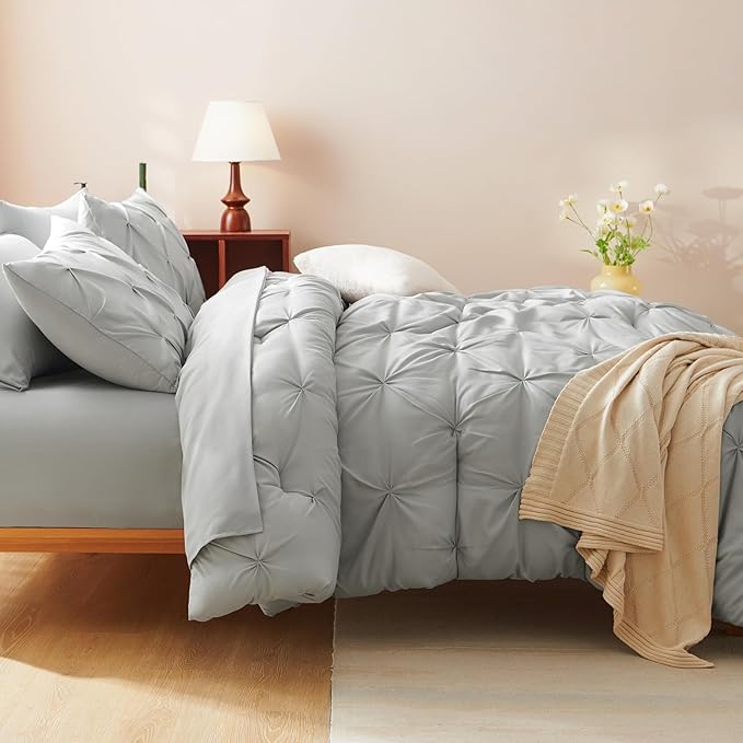 CozyLux Twin XL Comforter Set Light Grey, 5 Pieces Twin Extra Long Pintuck Bed - Image 9