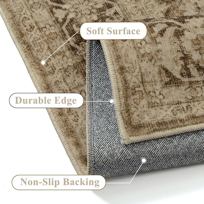 Brown 6x9 Area Rug Non Slip Vintage Living Room Distressed Machine Washable - Image 3