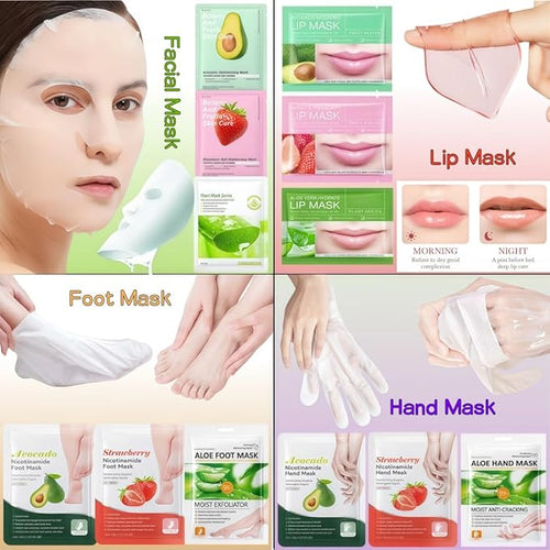 12PC Natural At-Home Spa Skincare Kit | Strawberry Aloe Vera Avocado Face Hand - Image 2