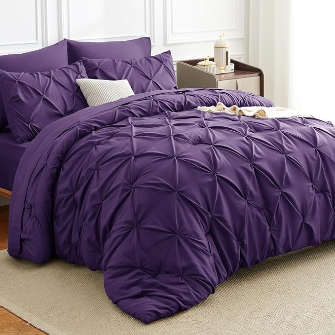 CozyLux Queen Comforter Set Purple, 7 Pieces Pintuck Bed in A Bag, Premium - Image 4
