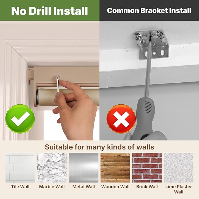 HESTIA No Drill Cordless Blackout Roller Shades Screwless Waterproof Shower - Image 5