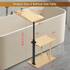 3 Layer Bathtub Tray Table, Bamboo Swivel Bathtub Side Table Height Adjustable - Image 5
