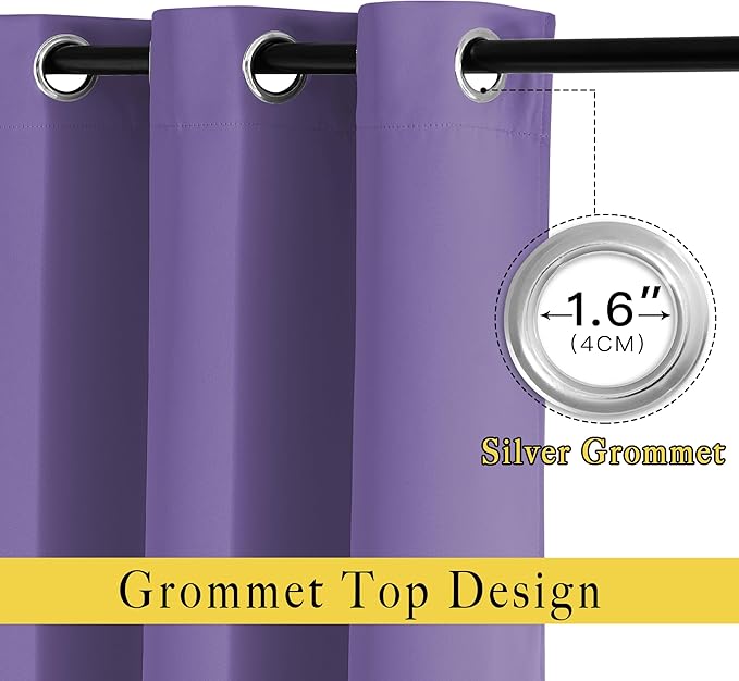 NICETOWN Blackout Lilac Purple Curtains 72 inches Long - Image 2