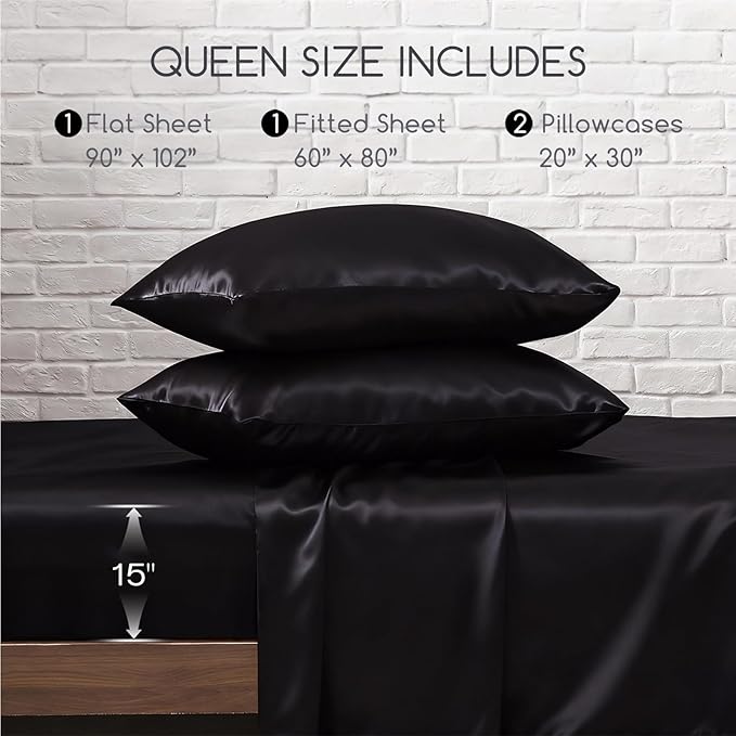 MR&HM Satin Bed Sheets, Queen Size Sheets Set - Image 7