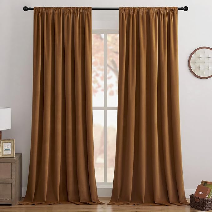 Joydeco Golden Brown 100% Blackout Curtains 108 Inch 2 Panels, Luxury Thermal by JOYDECO