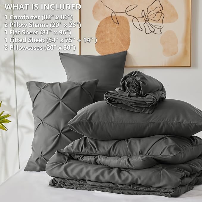 CozyLux Full Size Comforter Sets Dark Grey, 7 Pieces Bed in A Bag Dark Gray - Image 7