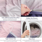 LONAVA King Patchwork 3 Pcs Duvet Cover Set, Breathable Soft Microfiber Purple - Image 7