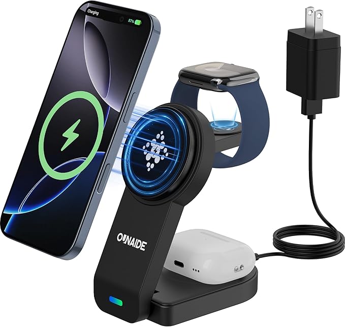 3-in-1 Charging Station for Apple MagSafe Charger, Foldable Wireless Charging by OUNAIDECarAccessories
