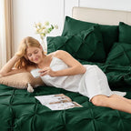 CozyLux Queen Comforter Set Emerald Green, 7 Pieces Pintuck Bed in A Bag - Image 5