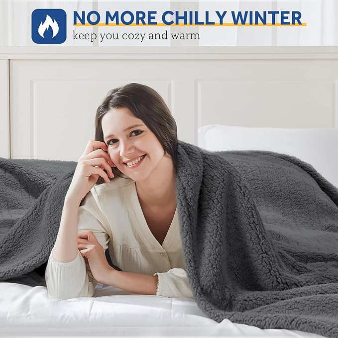 Sealy Electric Blanket Queen Size, Dual Control Soft Sherpa Heated Blanket - Image 2