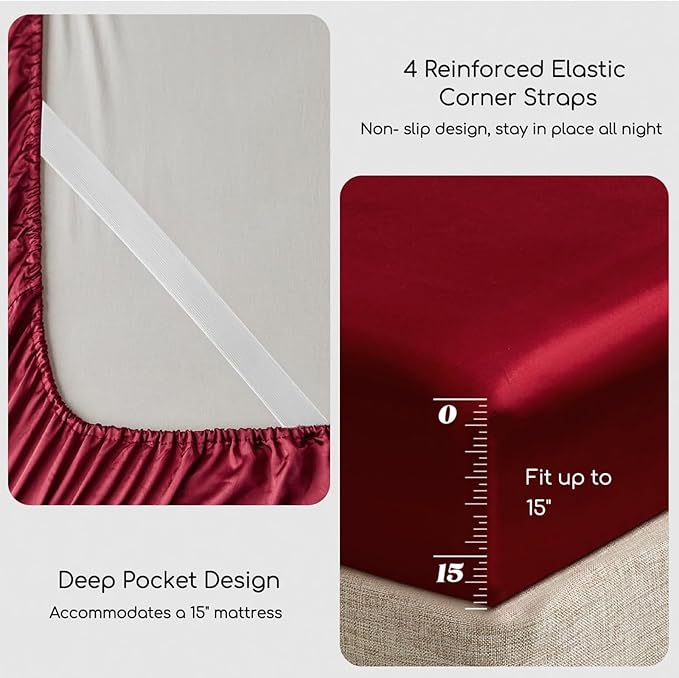MR&HM Satin Bed Sheets, King Size Sheets Set - Image 5