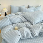 PinkMemory Blue Striped Duvet Cover Set King 100% Washed Cotton Blue Stripes - Image 4