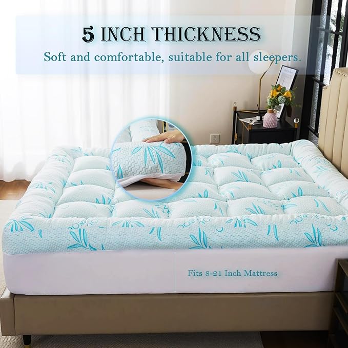 WhatsBedding 5 Inch Full Mattress Topper Breathable Bamboo Viscose Air Layer - Image 4