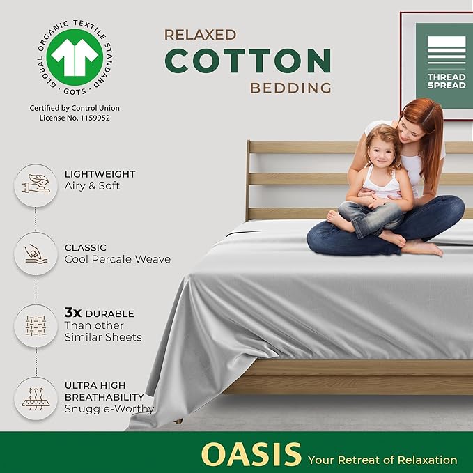 THREAD SPREAD 100% Organic Cotton Percale Flat Sheet Twin XL Size - Image 2