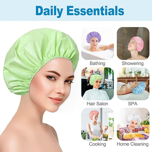 6 PCS Shower Caps for Women, Double Side Waterproof Shower Cap, Reusable - Image 2