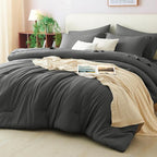 CozyLux King Size Comforter Set Dark Grey, 7 Pieces Bed in a Bag King Comforter by CozyLux
