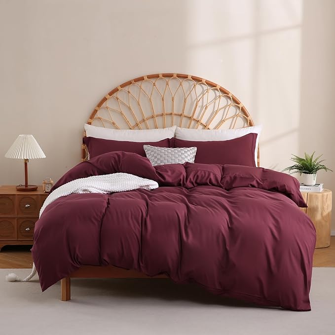 JSD Burgundy Duvet Cover Set King Size, 3 Piece Duvet Cover by JSD