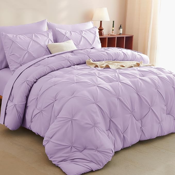 CozyLux Queen Comforter Set Lavender, 7 Pieces Pintuck Bed in A Bag, Premium by CozyLux