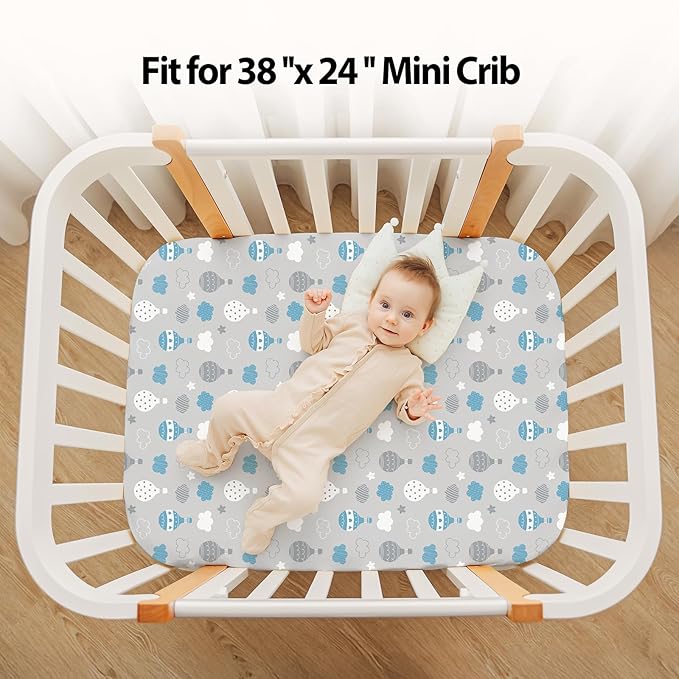 Baby Mini Crib Sheets Boy, Portable 38”x26” Pack and Play Sheets Fitted - Image 4