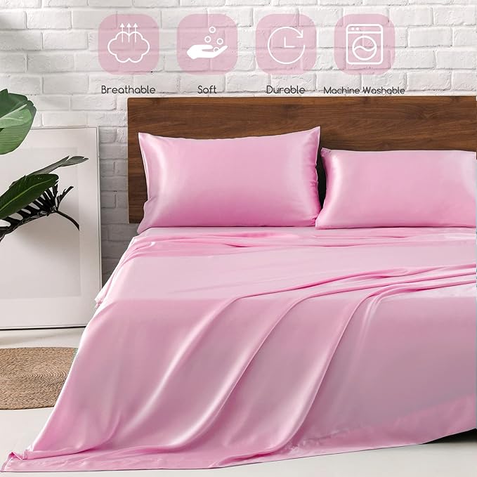 MR&HM Satin Bed Sheets, Twin XL Size Sheets Set - Image 5