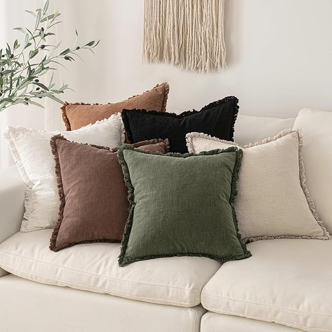MIULEE Decorative Lumbar Throw Pillow Covers Neutral Linen Fringe Throw Pillows - Image 6