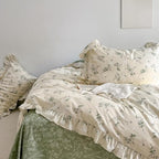MKXI Botanical Floral Duvet Cover Full Beige Girls Floral Ruffled Bedding Set - Image 8