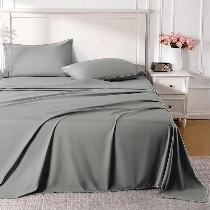 ROSE&RISY Light Grey Full Sheet Set, 4 Pieces Soft Bedding Queen Sheet Set by ROSERISY
