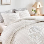 WARMDERN White Boho Duvet Cover Set Full Size, Striped Textured Duvet Cover - Image 2